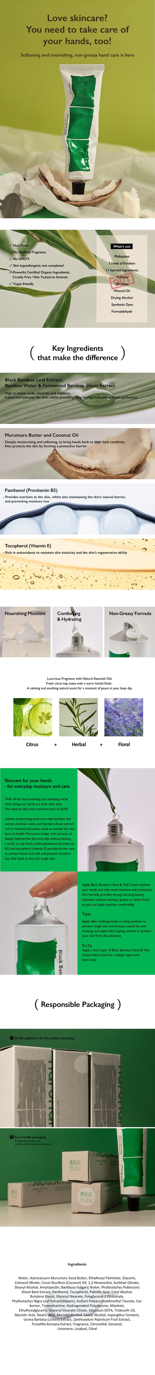 Black Bamboo Nourishing Calming Hand & Nail Cream 50ml – Cruelty-Free | Hanara